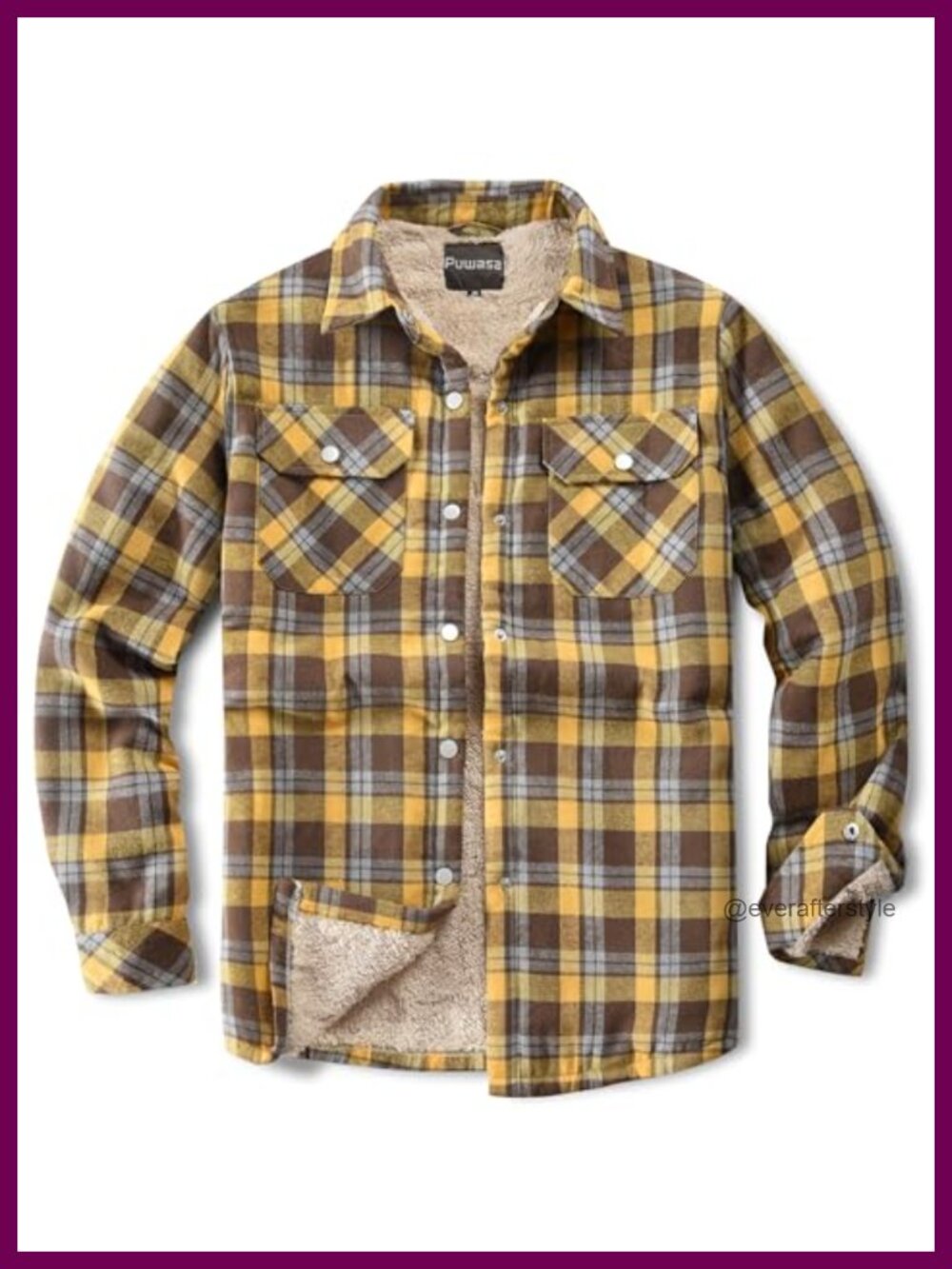 Cotton Plaid Fleece Lined Flannel Jacket Button Down Sherpa Cuffs Women